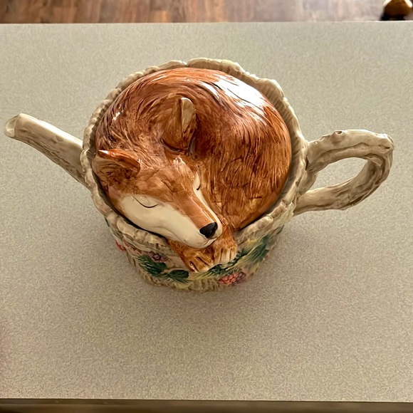 ❤️Fitz & Floyd Authentic Vintage Sleeping Fox Home Teapot Cottage Fairy Garden❤️ - Picture 4 of 14